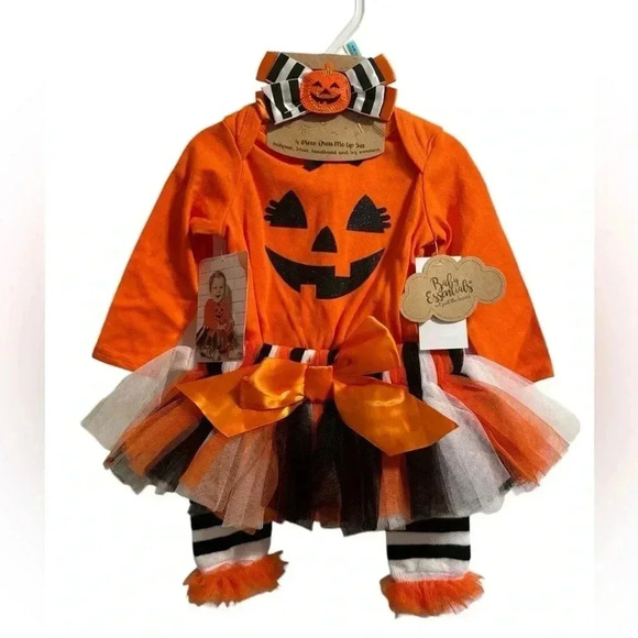 Baby Essentials Halloween Pumpkin 4 Piece Outfit Size 6 Months - Picture 1 of 6
